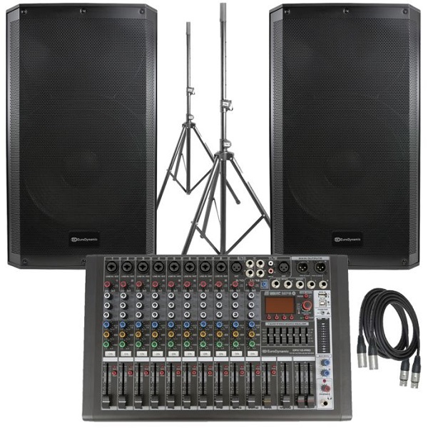 Πακέτο Pro Live Ήχου Professional Eurodynamic CPX-12 Με 2 PSF15AD Ενεργά Ηχεία 15 Ιντσών Βάσεις Και Καλώδια